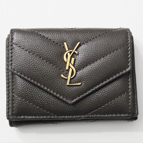 Yves Saint Laurent Handbags - Yves Saint Laurent Brown Wallet with Gold Logo